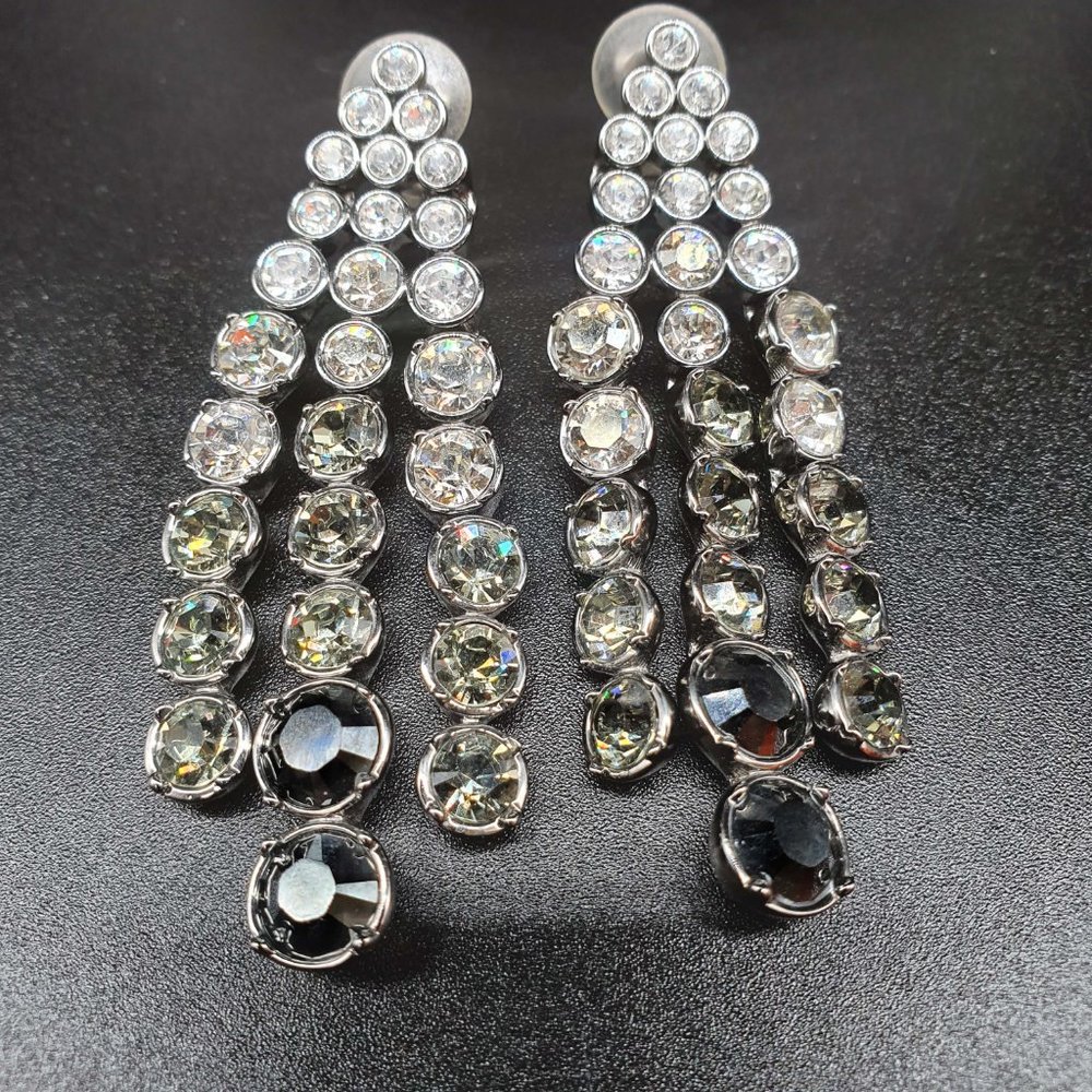 💜 Signed Swarovski Gunmetal Clip Earrings